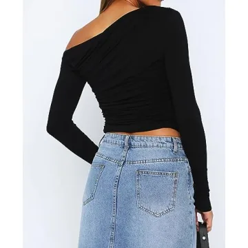 Sexy Asymmetric Pleated Crop Top for Women - Fall Trend