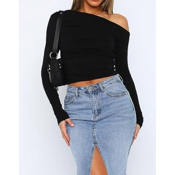 Sexy Asymmetric Pleated Crop Top for Women - Fall Trend