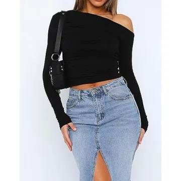 Sexy Asymmetric Pleated Crop Top for Women - Fall Trend