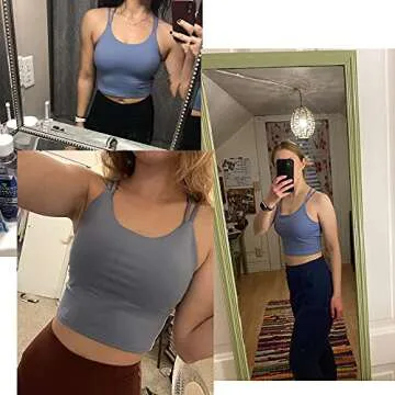 Vorcy Womens Padded Sports Bra Fitness Workout Running Camisole Crop Top with Built in Bra Blue