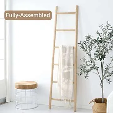 FUIN Fully Assembled 6ft Bamboo Blanket Ladders Living Room Wood Decorative Wall Leaning Farmhouse Q...
