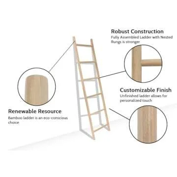 FUIN Fully Assembled Bamboo Blanket Ladder for Cozy Homes
