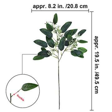 6 Pcs Faux Seeded Eucalyptus Leaves Spray Fake Artificial Eucalyptus Leaves Greenery Stems Bulk in Green 25" Tall for Vase Wreaths Garland Bouquet Floral Arrangements Holiday Greens Christmas