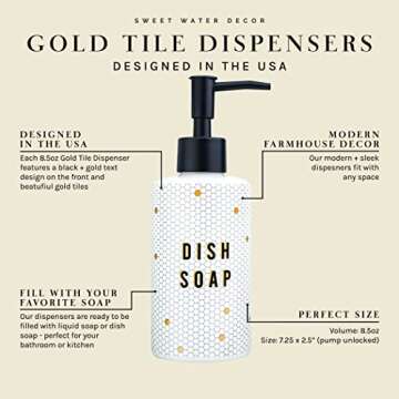 Gold Tile Dish Soap Dispenser | Refillable Honeycomb Design