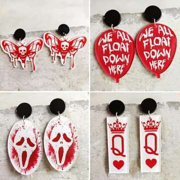Halloween Horror Bloodstain Acrylic Drop Dangle Earrings Funny Lifelike Resin Moth Skull Balloon Ear...
