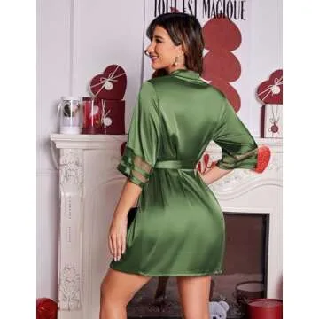 Ekouaer Women's Satin Robe Silk Kimono Bathrobe Bridesmaid Wedding Bridal Party Robes 3/4 Bell Sleeve Sleepwear S-XXL