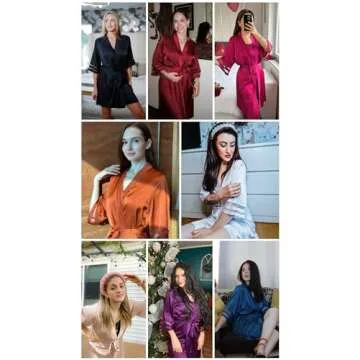 Ekouaer Women's Satin Robe Silk Kimono Bathrobe Bridesmaid Wedding Bridal Party Robes 3/4 Bell Sleeve Sleepwear S-XXL