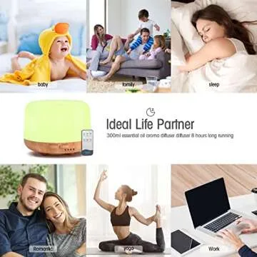 SPLITSKY Aromatherapy Essential Oil Home Diffuser with Remote Control, 300ML Large Room Cool Mist Air Humidifier, 8 Hours Quiet Operation, Timer, 7 Colors LED Night Night，Suitable Home,Yoga.