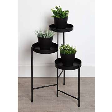 Kate and Laurel Finn Tri-Level Metal Plant Stand, Black