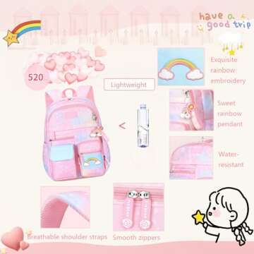 ETAISHOW Heart-Print Blue Girls Backpack for Elementary School Kids Bookbag with Compartments Cute Student Backpack for Girls