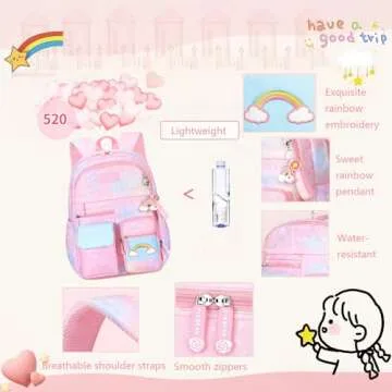 ETAISHOW Heart-Print Blue Girls Backpack for Elementary School Kids Bookbag with Compartments Cute Student Backpack for Girls