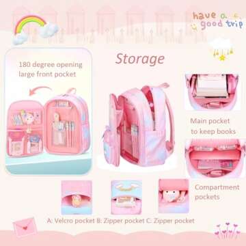 ETAISHOW Heart-Print Blue Girls Backpack for Elementary School Kids Bookbag with Compartments Cute Student Backpack for Girls