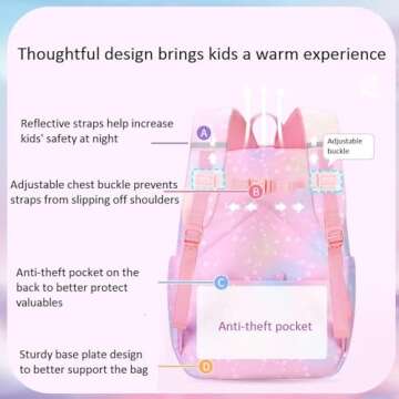 ETAISHOW Heart-Print Blue Girls Backpack for Elementary School Kids Bookbag with Compartments Cute Student Backpack for Girls