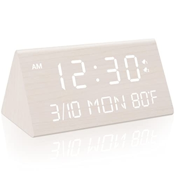 Kogonee Wooden Digital Alarm Clock with Dimmer & Dual USB Ports