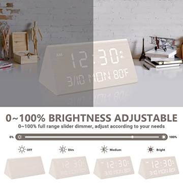 Kogonee Wooden Digital Alarm Clock with Dimmer Dual USB Ports