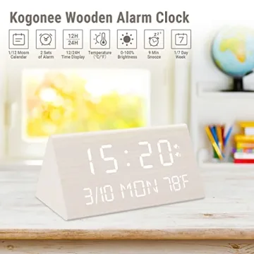 Kogonee Wooden Digital Alarm Clock with Dimmer Dual USB Ports