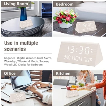 Kogonee Wooden Digital Alarm Clock with Dimmer Dual USB Ports