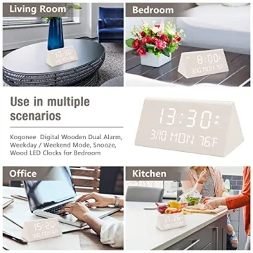 Kogonee Wooden Digital Alarm Clock with Dimmer Dual USB Ports