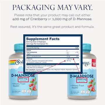 Solaray D-Mannose 1000mg with CranActin for Urinary Health