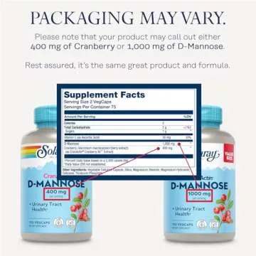 Solaray D-Mannose 1000mg with CranActin for Urinary Health