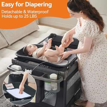 Pamo Babe Playard Magic Fold Playpen Foldable Playard for Baby Portable Playpen Deluxe Nursery Center with Newborn Bassinet Infant Bassinet Diaper Changer