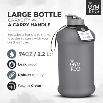 THE GYM KEG Gym Water Bottle 74oz - Durable & Stylish Hydration Jug
