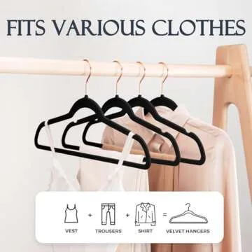 HOUSE DAY Black Velvet Hangers 60 Pack, Premium Clothes Hangers Non-Slip Felt Hangers, Sturdy Black Hangers Heavy Duty Coat Hangers, Durable Suit Hangers for Space Saving, No Hanger Marks Gold Hook