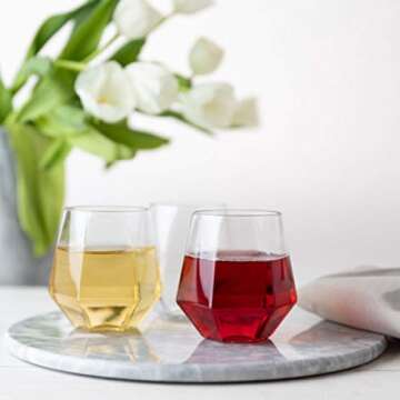 HomeyGear 6 Pack Plastic Diamond Shaped Wine Glasses Disposable Elegant Drink Cups