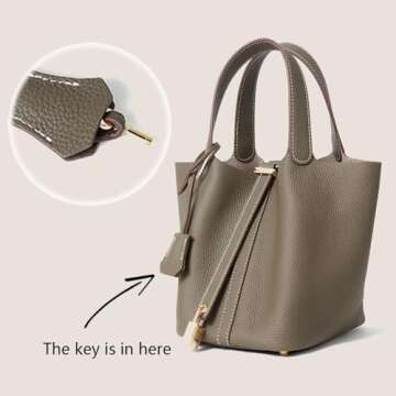 Genuine Leather Women's Bucket Bag with Elegant Lock Closure