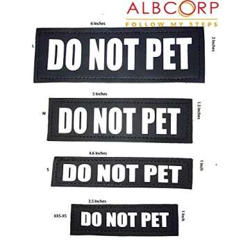 Albcorp Reflective Do Not Pet Patches with Hook Backing for Service Animal Vests/Harnesses Medium (5 X 1.5) Inch