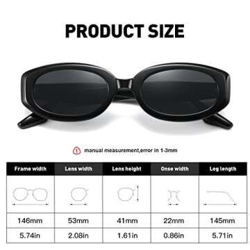 Fozono Trendy Skinny Oval Sunglasses for Women Men Retro 90s Fashion Narrow Square Rectangle Glasses Vintage UV400 Black Frame-Gray Lens