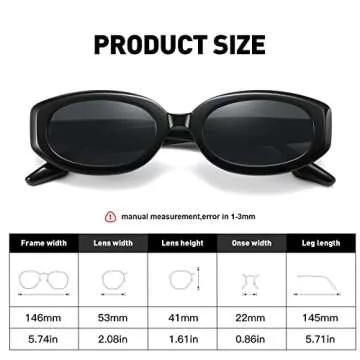 Fozono Trendy Skinny Oval Sunglasses for Women Men Retro 90s Fashion Narrow Square Rectangle Glasses Vintage UV400 Black Frame-Gray Lens