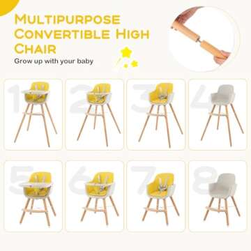 BABY JOY Convertible Baby High Chair, 3 in 1 Wooden Highchair/Booster/Chair with Removable Tray, Adj...