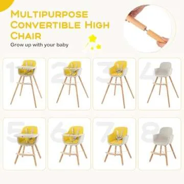 BABY JOY Convertible Baby High Chair, 3 in 1 Wooden Highchair/Booster/Chair with Removable Tray, Adj...