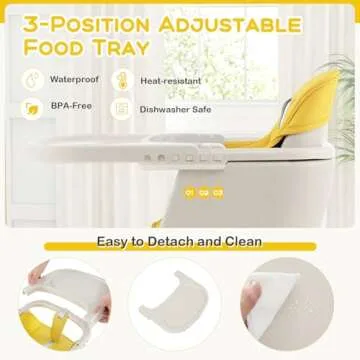 BABY JOY Convertible Baby High Chair, 3 in 1 Wooden Highchair/Booster/Chair with Removable Tray, Adjustable Legs, 5-Point Harness, PU Cushion and Footrest for Baby, Infants, Toddlers (Yellow)