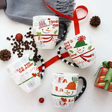 Topadorn Coffee Ceramic Mug Funny Christmas Porcelain Tea Cup 18oz. Coffee Cup, Set of 4