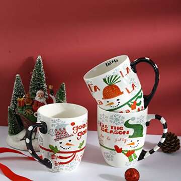 Topadorn Coffee Ceramic Mug Funny Christmas Porcelain Tea Cup 18oz. Coffee Cup, Set of 4