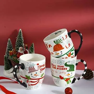 Topadorn Coffee Ceramic Mug Funny Christmas Porcelain Tea Cup 18oz. Coffee Cup, Set of 4
