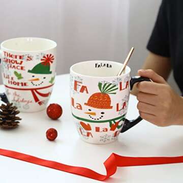 Topadorn Coffee Ceramic Mug Funny Christmas Porcelain Tea Cup 18oz. Coffee Cup, Set of 4
