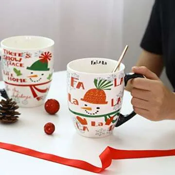 Topadorn Coffee Ceramic Mug Funny Christmas Porcelain Tea Cup 18oz. Coffee Cup, Set of 4