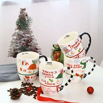 Topadorn Coffee Ceramic Mug Funny Christmas Porcelain Tea Cup 18oz. Coffee Cup, Set of 4