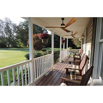 Goozegg 60 Inches Outdoor Ceiling Fan No Light Remote Control 3 Solid Natural Wood Blades Energy Efficient DC Motor, Matte Black