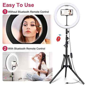 14 Inch Ring Light with 60" Tripod Stand,Mountdog Dimmable LED Ring Light with Rotatable Phone Holder, Bluetooth Remote Control,Carrying Bag for YouTube, Live Streaming, Video Shooting, Make Up