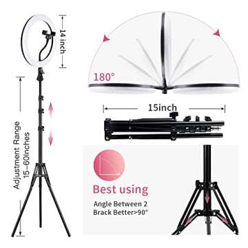 14 Inch Ring Light with 60" Tripod Stand,Mountdog Dimmable LED Ring Light with Rotatable Phone Holder, Bluetooth Remote Control,Carrying Bag for YouTube, Live Streaming, Video Shooting, Make Up