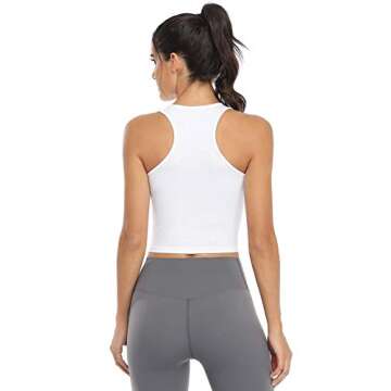 Joviren 4-Pack Cotton Workout Crop Tank Tops for Women - Racerback Yoga & Athletic Sports Shirts, XL (Black/White/Grey/Olive)