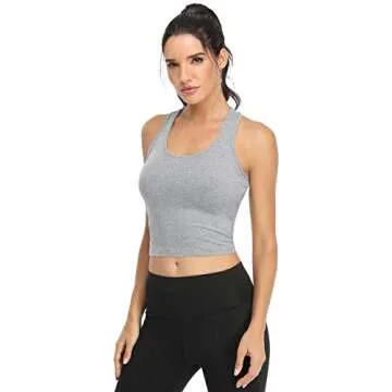 Joviren 4-Pack Cotton Workout Crop Tank Tops for Women - Racerback Yoga & Athletic Sports Shirts, XL (Black/White/Grey/Olive)