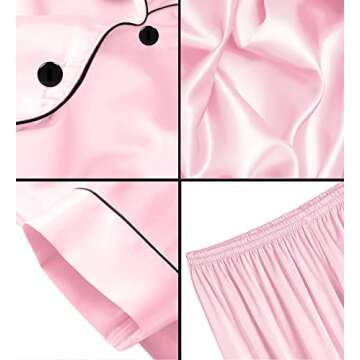 SWOMOG Silk Satin Pajama Set for Plus Size Women Button-Down Loose Bride Pajamas Pink Sleepwear and Loungewear Set 24W