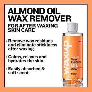 waxup Almond Oil Wax Remover (8 Fl. Ounces), After Waxing Skin Care Product, Post Wax Oil Cleanser for Professional and At Home Waxing For Women and Men.