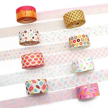 David accessories Donuts Grosgrain Ribbon Tape 1" Wide x 40 Yards Total-8 Rolls 5 Yards for DIY Handmade Hair Bow Headwear Wedding Festival Home Party Birthday Decorations Gift Packing (Donuts)