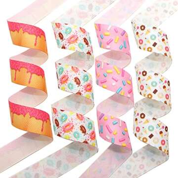 David accessories Donuts Grosgrain Ribbon Tape 1" Wide x 40 Yards Total-8 Rolls 5 Yards for DIY Handmade Hair Bow Headwear Wedding Festival Home Party Birthday Decorations Gift Packing (Donuts)